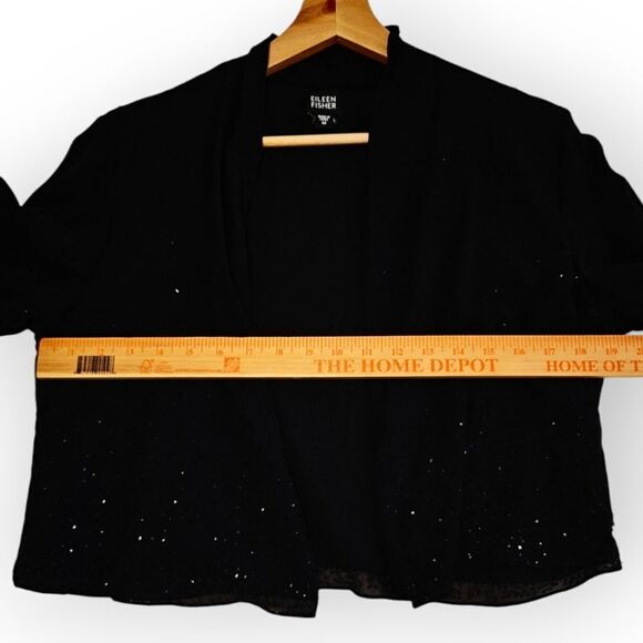 Eileen Fisher 100% Silk Sequins Black Cape open front size M - Picture 3 of 7